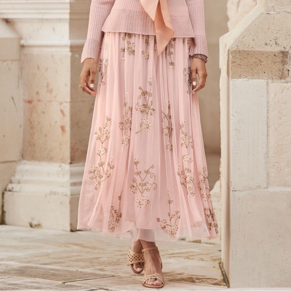 Sundance Catalog Pink Garbo Beaded Mesh Dance Skirt